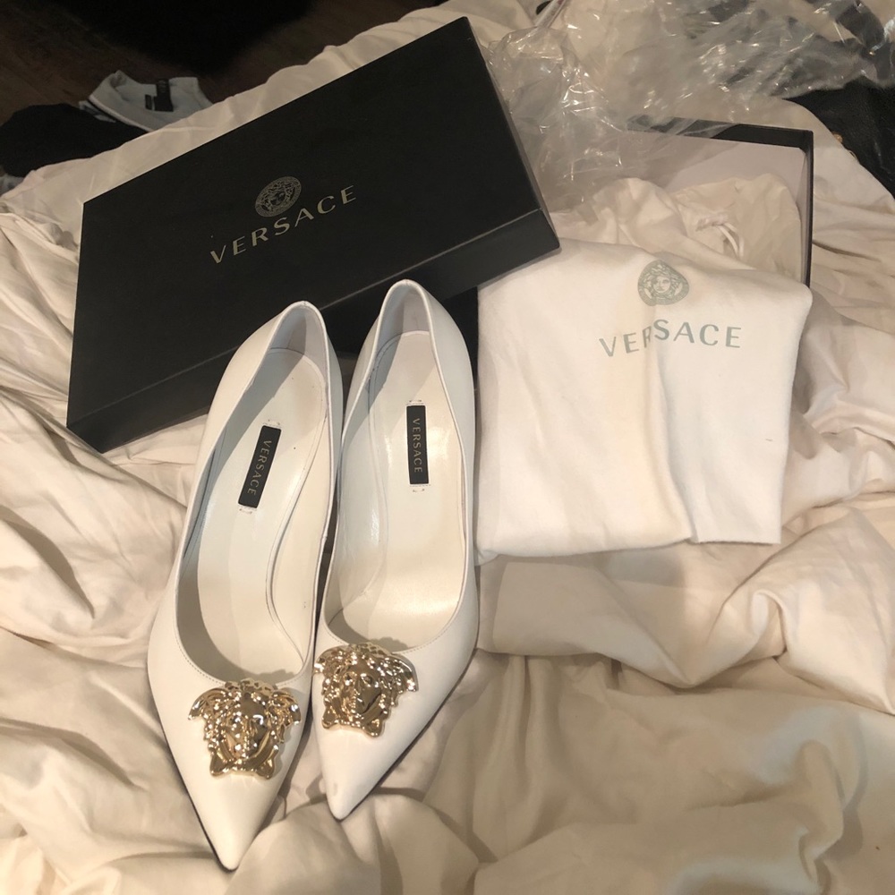 Versace white heels